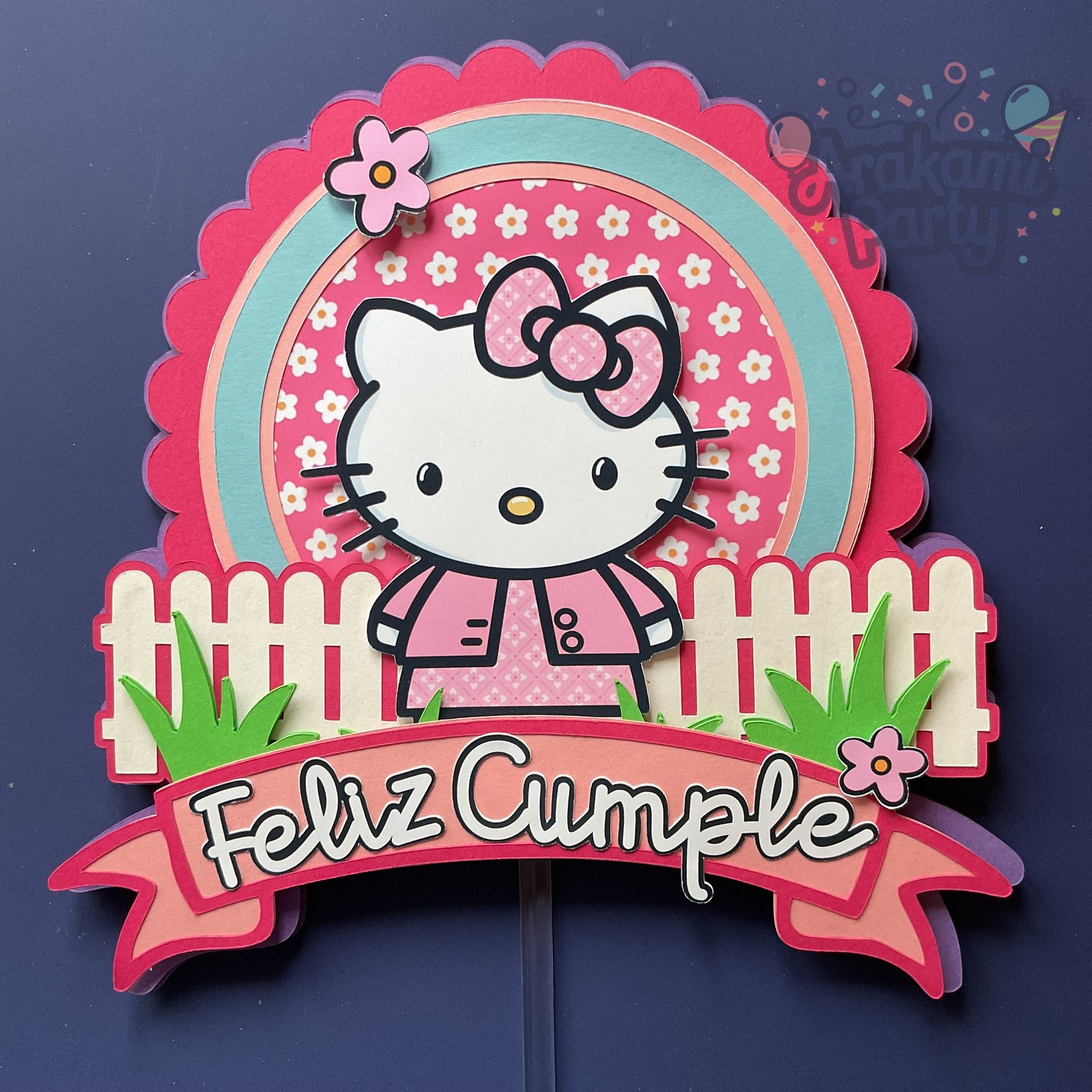 ✨ Cake Topper Artesanal "Feliz Cumple de Hello Kitty" ✨