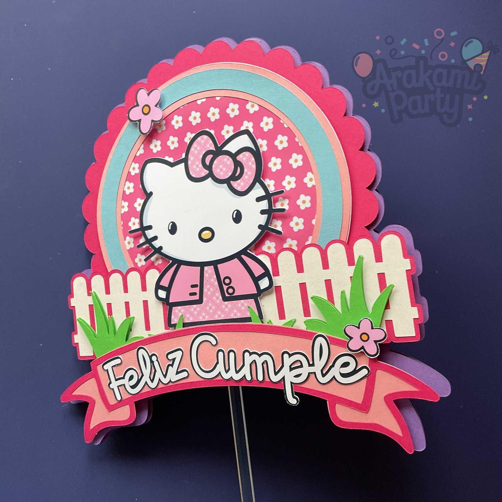 ✨ Cake Topper Artesanal "Feliz Cumple de Hello Kitty" ✨