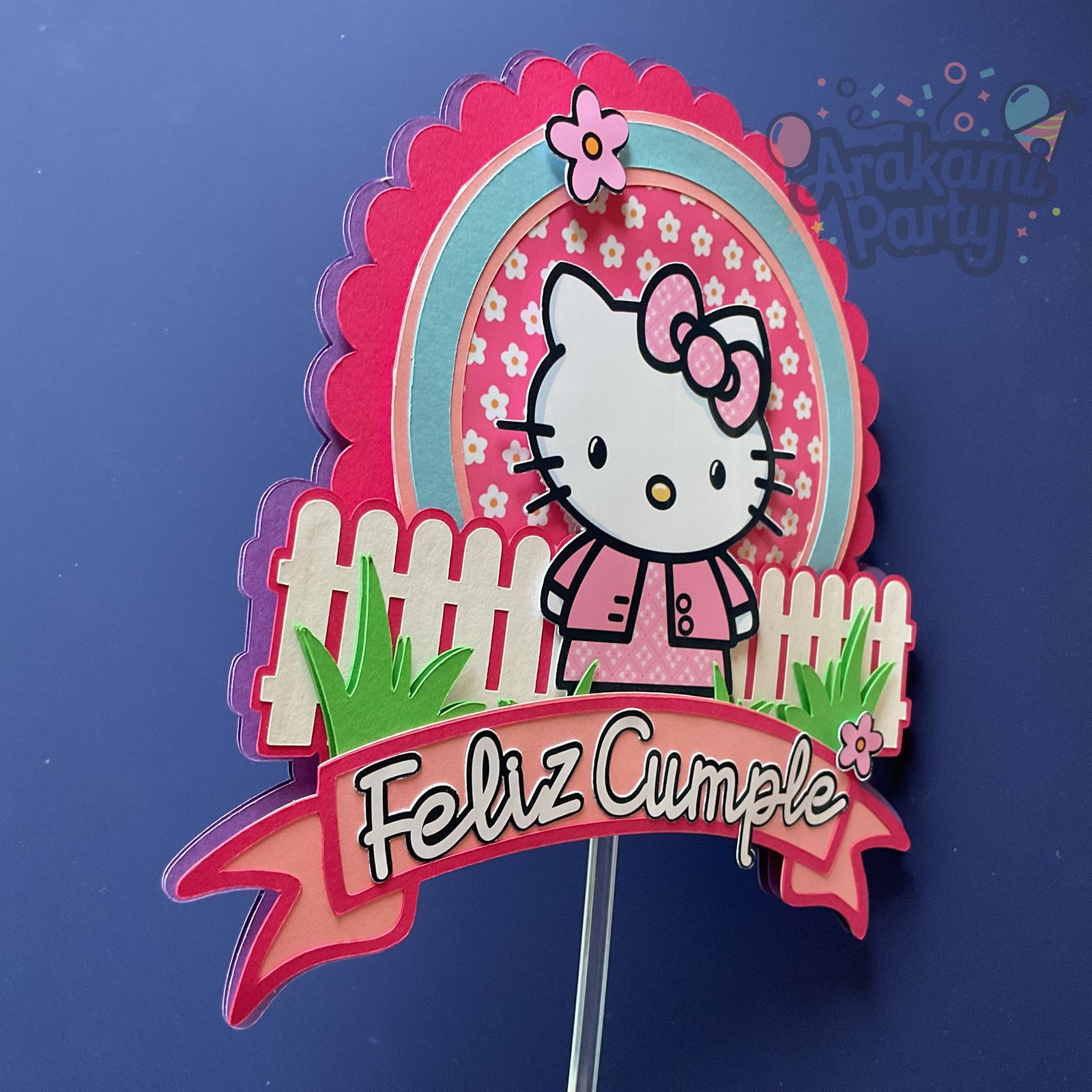 ✨ Cake Topper Artesanal "Feliz Cumple de Hello Kitty" ✨